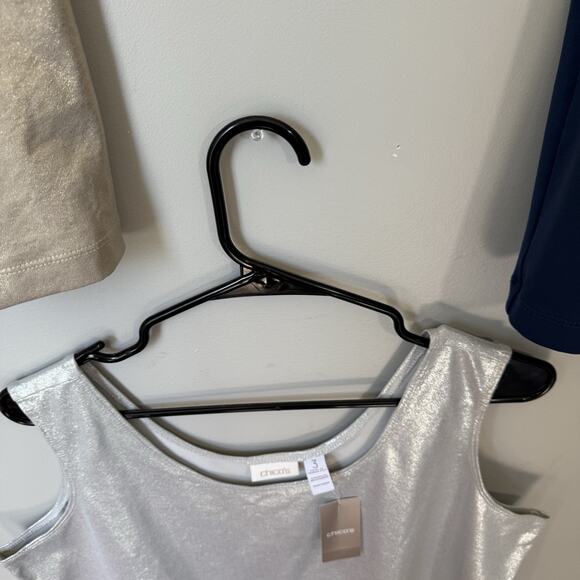 Chico’s Layering Tank Top 3 US XL/16 Navy Blue Gold Shimmer Silver Metallic New - Picture 5 of 7